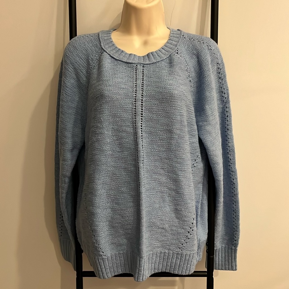 Loft Long Sleeve Boho Cotton Blend Blue Sweater Knit Women Size L New
